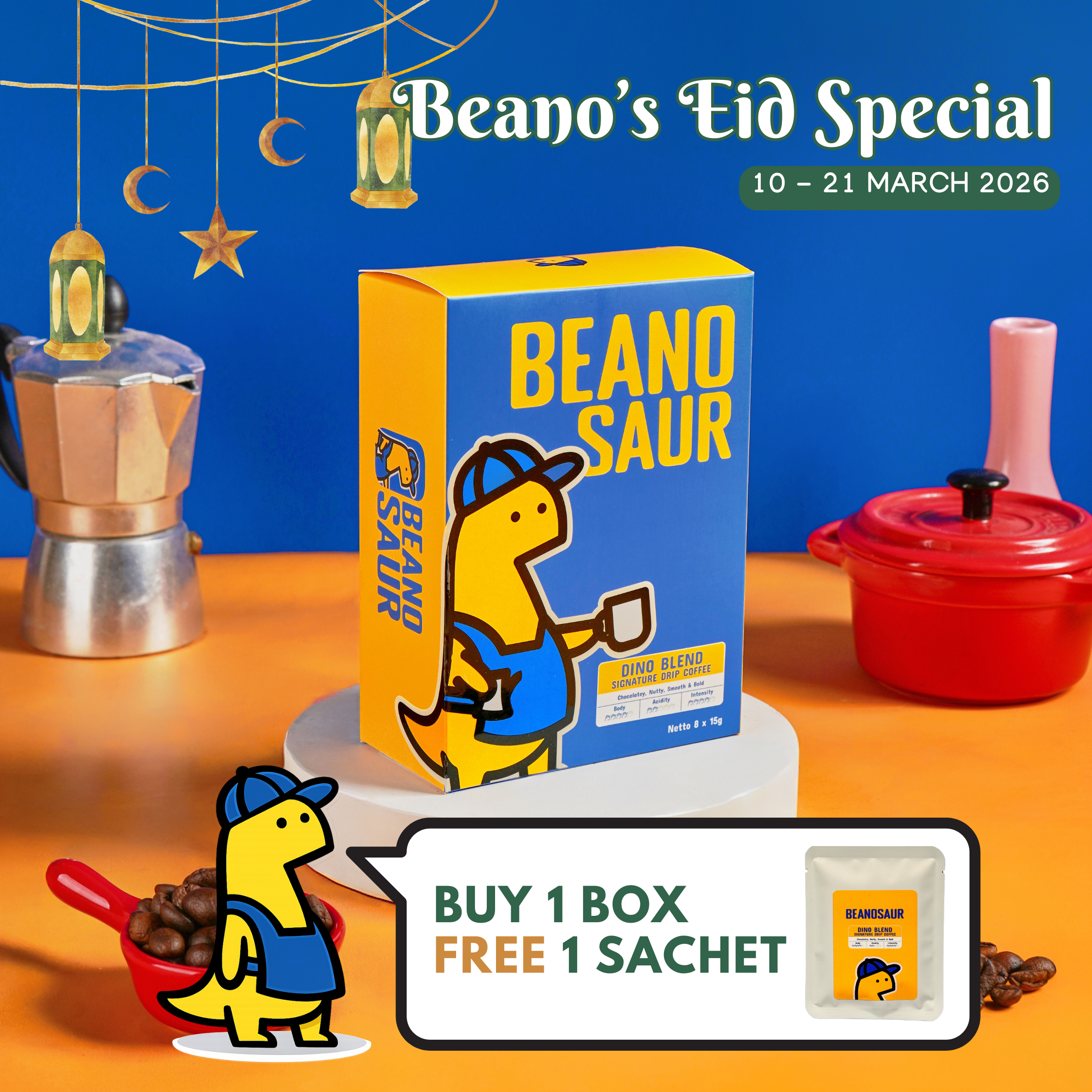 [PROMO LEBARAN] DINO BLEND SIGNATURE DRIP COFFEE — 8 sachets, 15g each, free 1 sachet