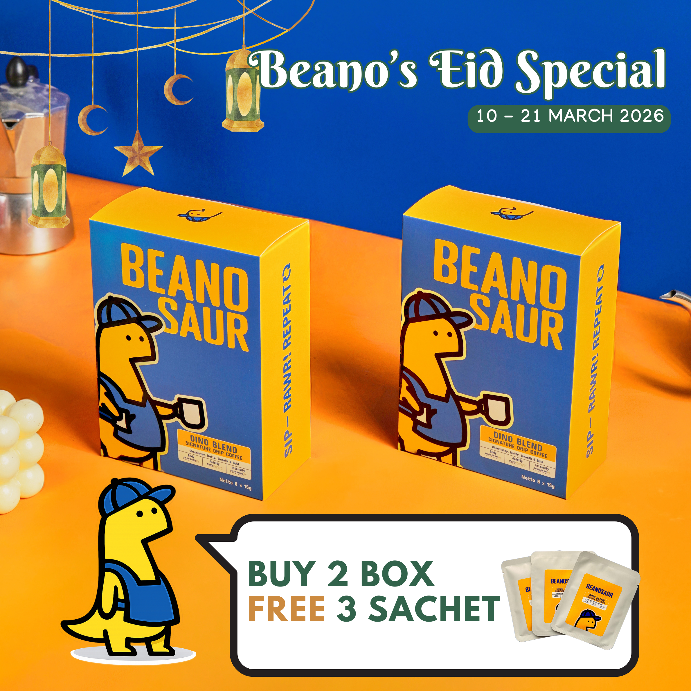 [PROMO LEBARAN][BUNDLE] DINO BLEND SIGNATURE DRIP COFFEE — 2 x 8 sachets, 15g each, free 3 sachet